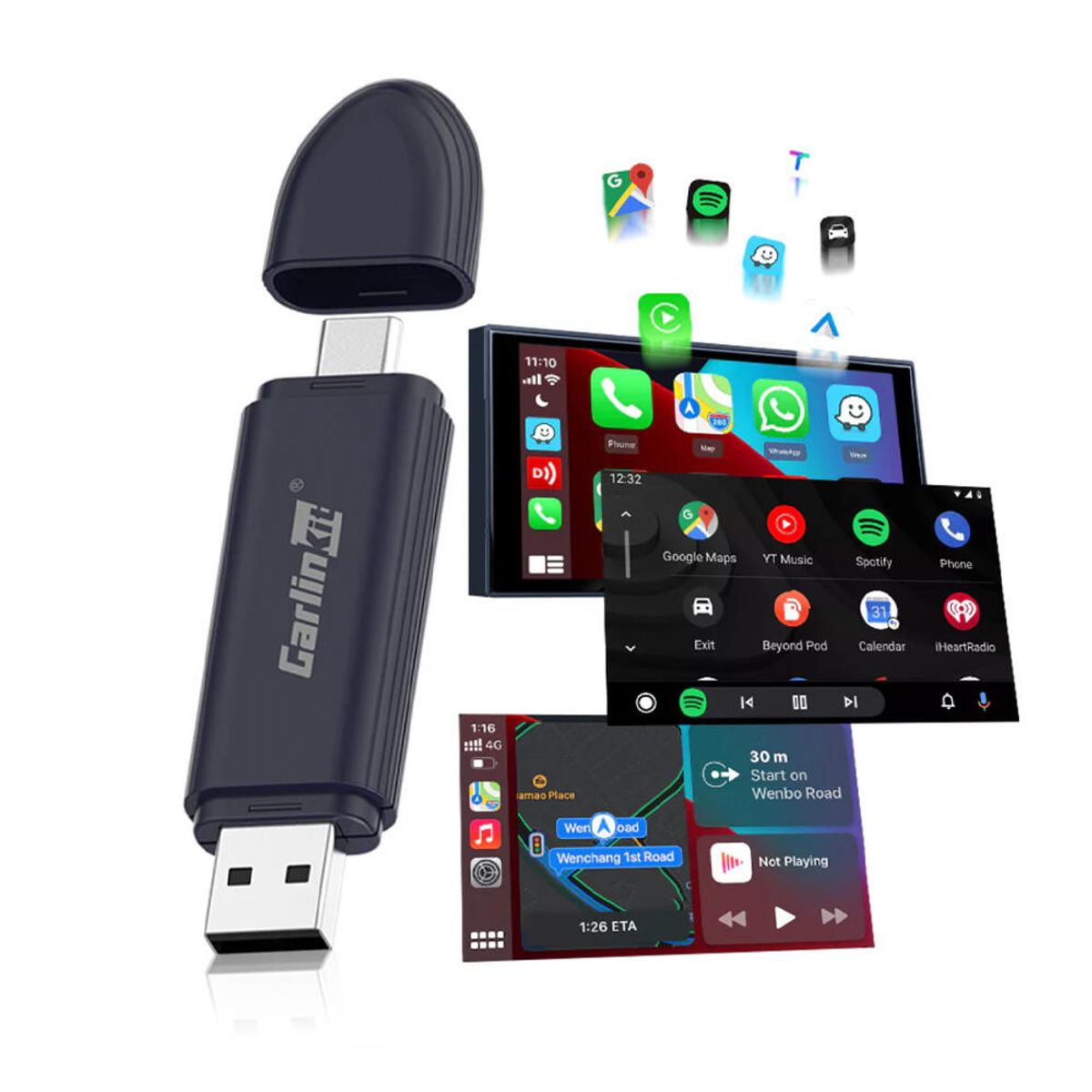 Carlinkit Apple Carplay/Android Auto Kablet-til-trådløs adapter